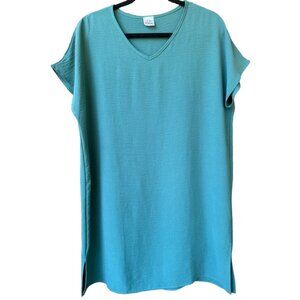 The ZigZag Stripe Women's Teal V-Neck Tunic Dress Size Large‎